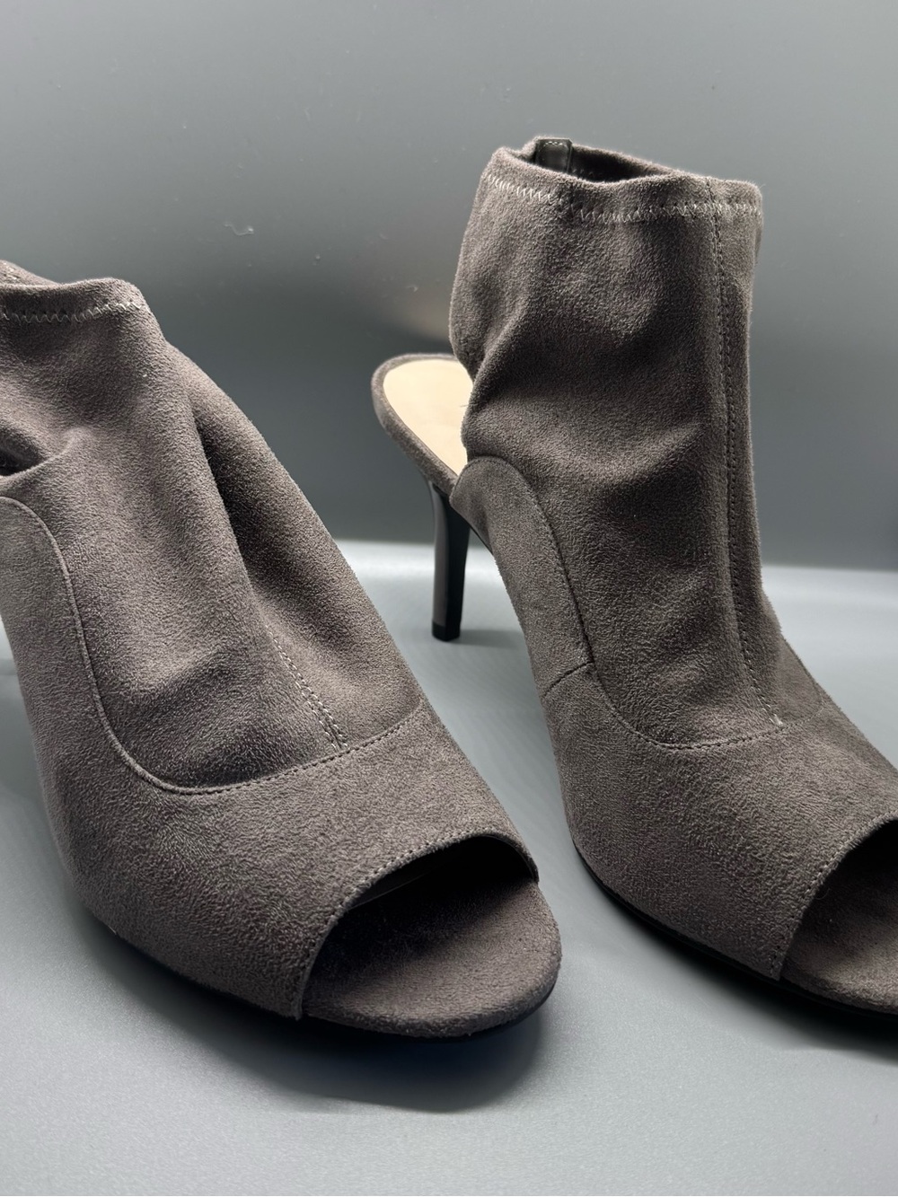 Women's Nine West Open-Toe Suede Ankle Boot in Charcoal